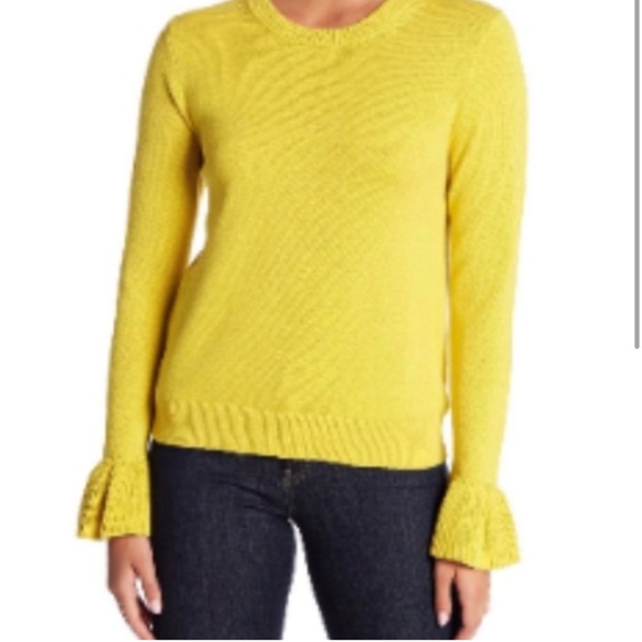 Women's J. Crew Yellow Ruffle Bell Sleeve Crew Neck Pullover Sweater EUC Size S - Picture 3 of 10